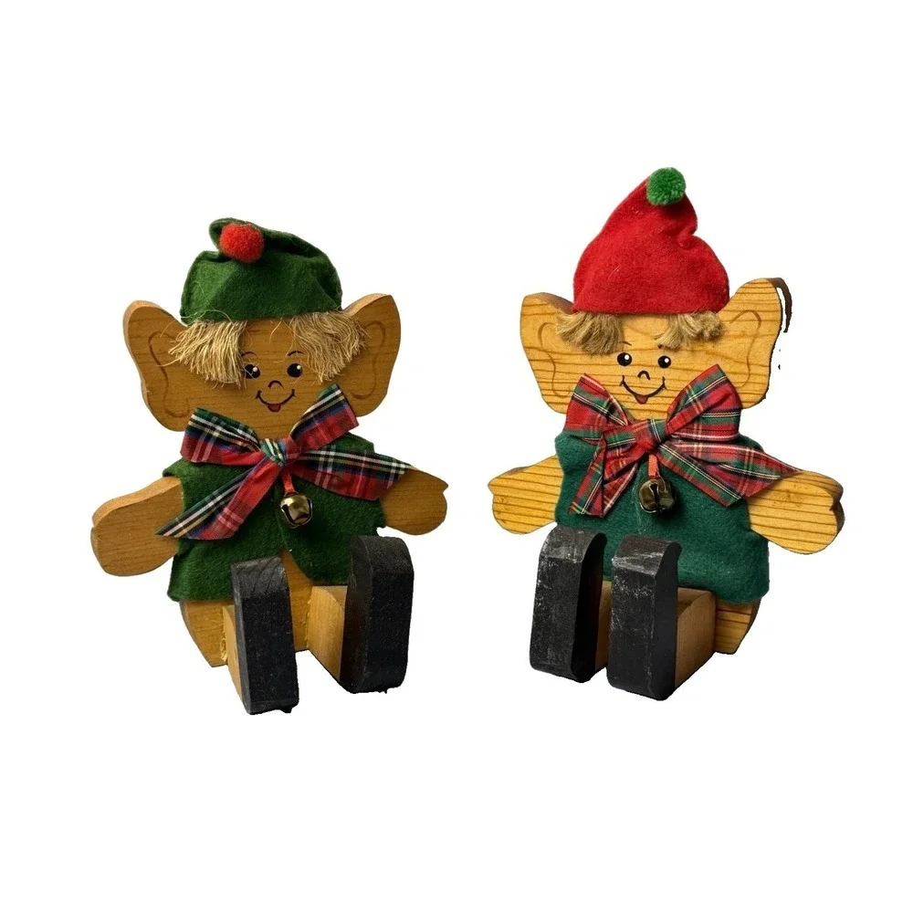 VINTAGE HANDMADE HANDPAINTED WOOD ART ELVES CHRISTMAS DECOR SANTA 8